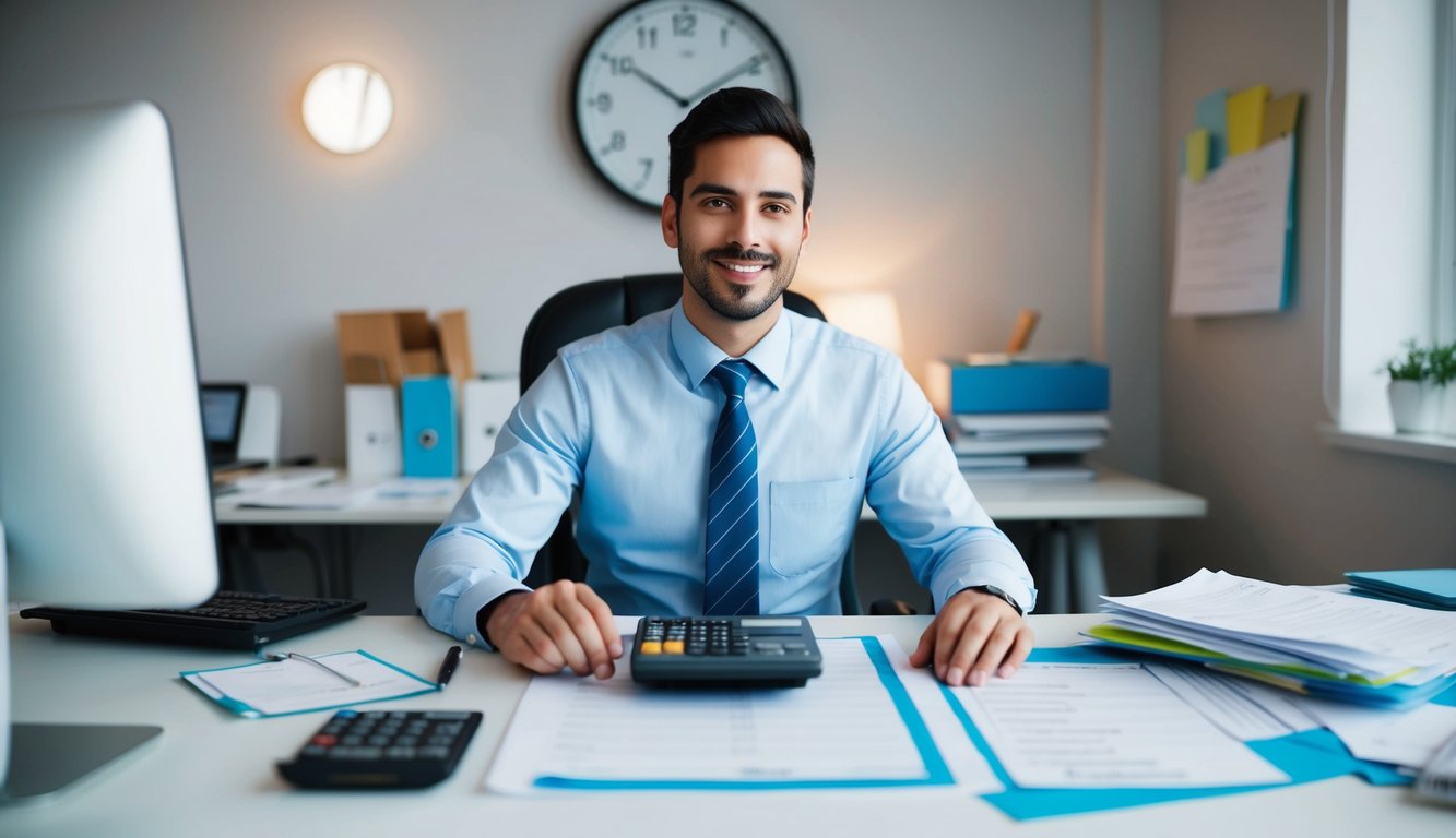 Man with worked hours calculator
